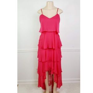 Parker Black Label Francine Ruffle Pink Silk Dress
